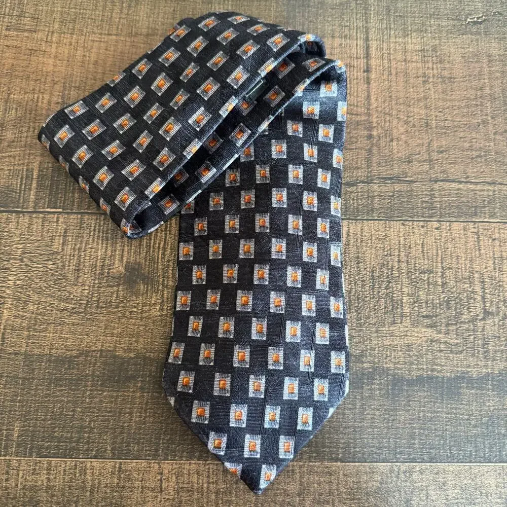 Ermenegildo Zegna Geometric 100% Silk Blue Men’s Tie Italy Made
